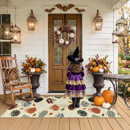 2x6 Beige Halloween Fall Pumpkin Print Hallway Runner Rug for Kitchen - color: Beige1 - Pumpkin, size: 2' x 6' (Rectangular)