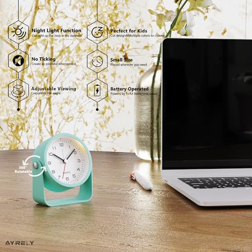 AYRELY® 3.5" Small Analog Travel Alarm Clock, Battery Operated Desk Clock - color: Light Blue