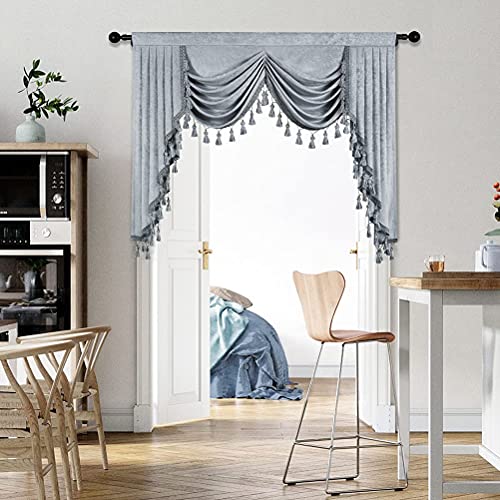 ELKCA Thick Chenille Window Curtains Valance for Living Room Silver Grey Curtain Valance for Bedroom,Rod Pocket (W69inch,1 Panel) - color: Valance,silver Grey, size: 69"W x 43"L (Pack of 1)