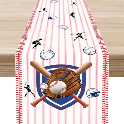 Baseball Table Runner, Vintage Pink Striped Baseball Bats Star Red White Table Decoration for Home Kitchen Dining Garden Farmhouse Daily Party Indoor Outdoor Table Decor 13x36 inch - color: Ball-6, size: 13x36" Table Runner