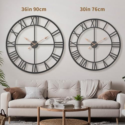 Pytha Sight 36 Inch Black Metal Roman Numerals Extra Large Giant Wall Clock - color: Black Roman, size: 36 Inch
