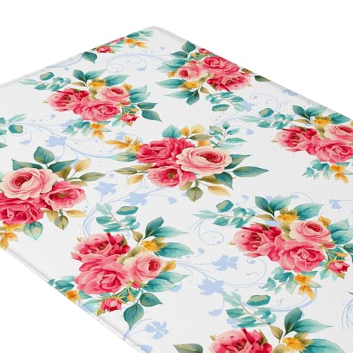 Feelyou Red Floral Kitchen Rugs Sets 2PCS - color: Blue White Red Green
