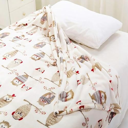 UKELER Flannel Sherpa Throw 60'' x 50''- Owl Printed Soft Plush Flannel Blanket Throws for Bed/Couch/Sofa/Office/Camping - color: A-owl, size: 50''x60''