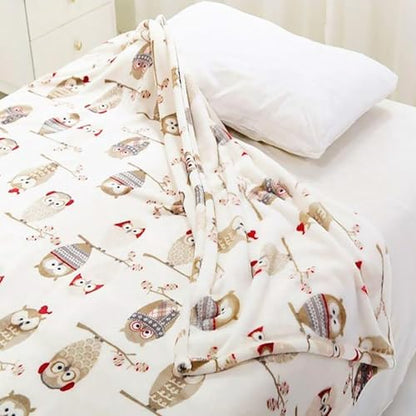 UKELER Flannel Sherpa Throw 60'' x 50''- Owl Printed Soft Plush Flannel Blanket Throws for Bed/Couch/Sofa/Office/Camping - color: A-owl, size: 50''x60''