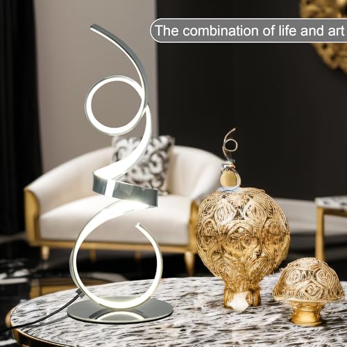 20W Modern Table Lamp,2700LM 3 Colors Remote Stepless Dimmable Bedside Lamp, Chrome LED Art Desk Lamp 21.4 Inch with Touch Switch for Living Room,Bedroom - color: Chrome(Remote)