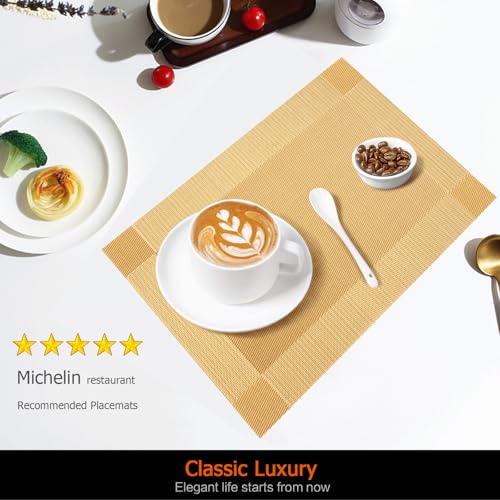 Gold Vinyl Placemats Set of 6, Heat Resistant Table Placemats - color: Gold