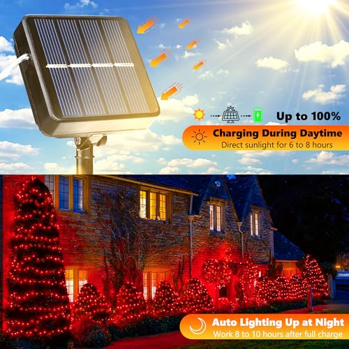 Joomer Solar Fairy Lights, 2-Pack Total 80FT 240LED String Lights, Red - color: Red, size: 2*120LED