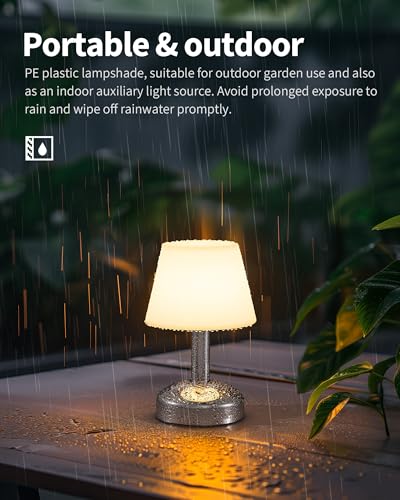 KDG Silver Cordless Small Table Lamp, Portable LED Dimmable Desk Lamp - color: Silver + White PE Plastic