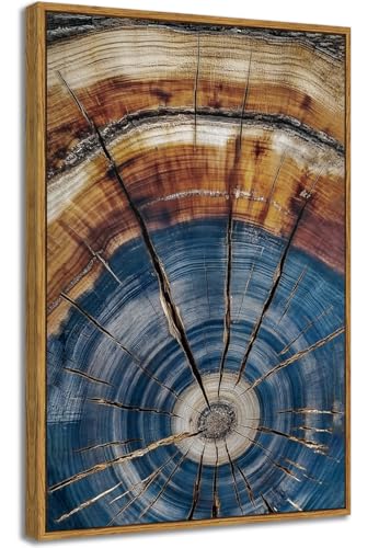 BingruiArt Faux Wood Tree Ring 02 Canvas Wall Art 24x36 Framed - color: Tree Ring - 03, size: 16"L x 12"W