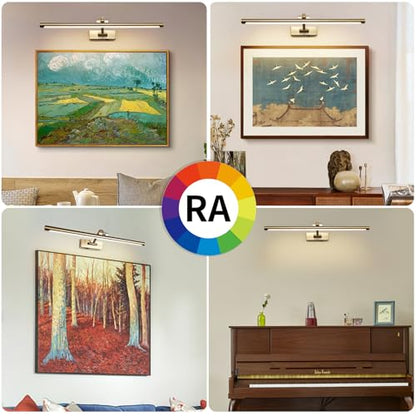 5W LED Wireless Picture Lights with Remote and Timer 23.6 Inch Rechargeable Brass Gallery Lighting Battery Operated Art Lights Over Frame Portrait - color: Battery Operated Brass, size: 24 Inch