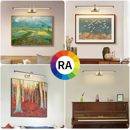 5W LED Wireless Picture Lights with Remote and Timer 23.6 Inch Rechargeable Brass Gallery Lighting Battery Operated Art Lights Over Frame Portrait - color: Battery Operated Brass, size: 24 Inch