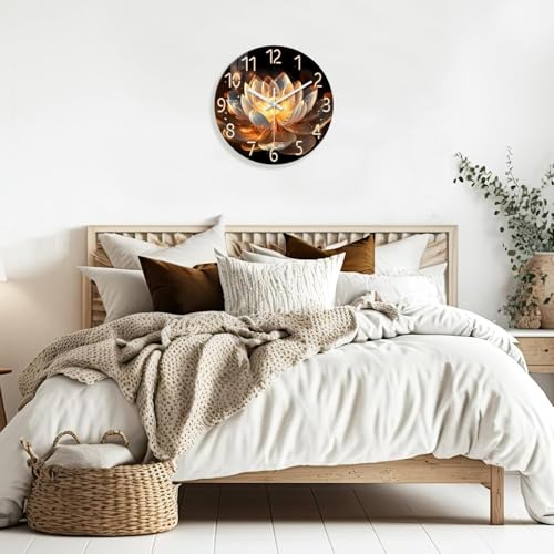 XFM Lotus Flower Wall Clock Battery Operated 14 inch Silent - color: Lotus Flower, size: 14 Inch