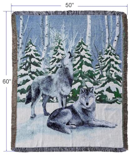 Lodge Wolf Woven Tapestry Throw Blanket 50 X 60 Inches - color: Wolves