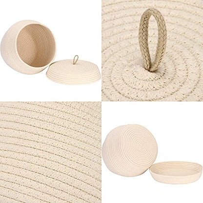 Sea Team Round Woven Cotton Rope Storage Basket with Lid, Cream - color: Cream, size: Large