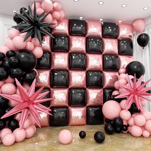 36pcs Black and Pink Square Foil Balloons Wall Backdrop with 147pcs Balloon Garland Arch Kit, Double Sided Balloons for Bachelorette Baby Shower Birthday Anniversary Prom Party Decorations - color: Rose Gold and Black