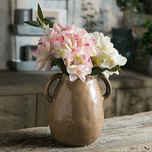 Tanvecle Brown Ceramic Vase with Handles, 7" Modern Farmhouse Decor - color: Brown