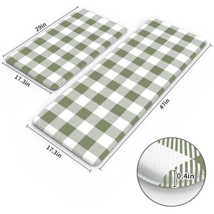 MAYHMYO Anti Fatigue Kitchen Mats for Floor, Cushioned Fresh Green Mat 2PCS - color: Flesh Green