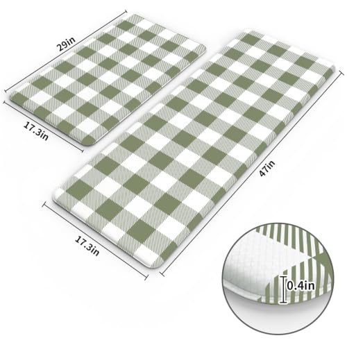 MAYHMYO Anti Fatigue Kitchen Mats for Floor, Cushioned Fresh Green Mat 2PCS - color: Flesh Green