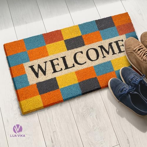 Coir Door Mats Outdoor and Indoor, Modern Welcome, 16 x 27,5 in - color: Modern Welcome