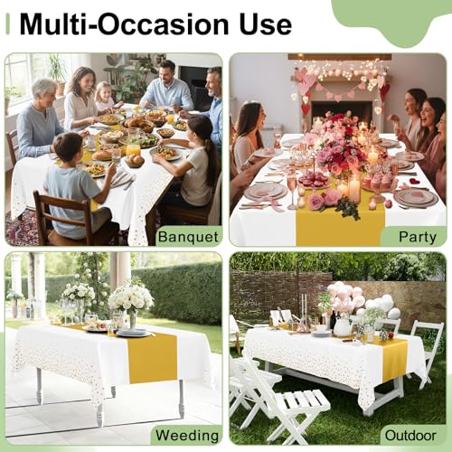 Smiry Disposable Rectangle Plastic 54 x 108 Inch Table Cloth 3 Pack - color: White and Gold