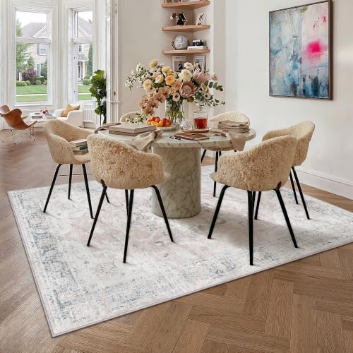 PureCozy Pink Blue 5x7 Area Rug Washable Vintage Distressed Medallion - color: Vintage | Pink Blue, size: 5' x 7' (Rectangular)