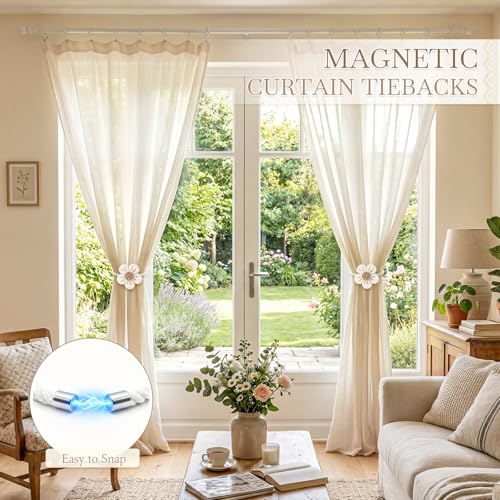 VIS'V Magnetic Curtain Tiebacks, Boho Curtain Holdbacks, Cream, 2 Pcs - color: Cream