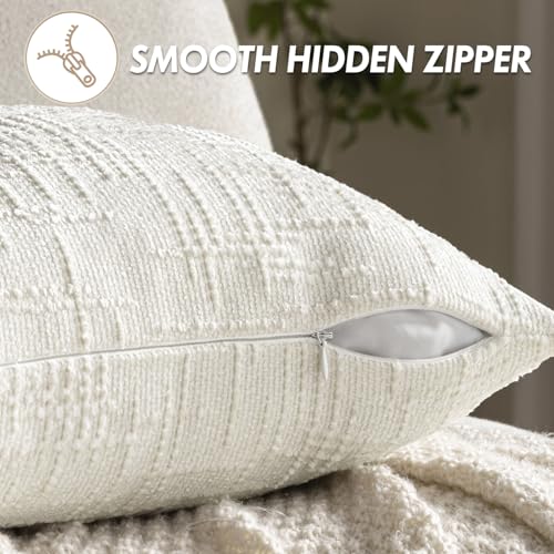 MIULEE Chenille Textured Throw Pillow Covers Cream White 20x20 Set of 2 - color: Cream White, size: 20" x 20" (Pack of 2)