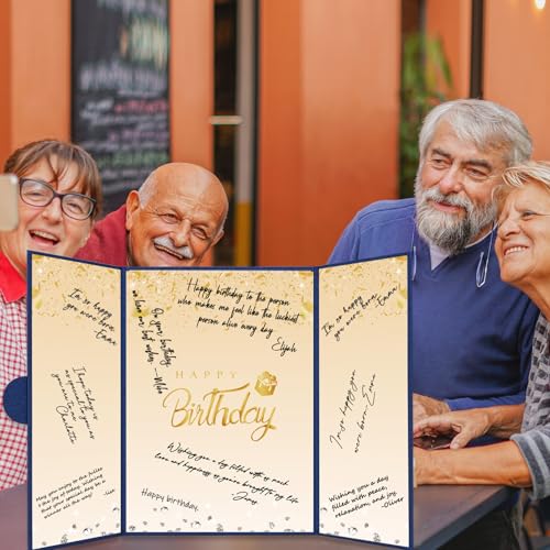 Crenics Blue and Gold Birthday Guest Signature Book Alternative 18" x 12" - color: Blue and Gold