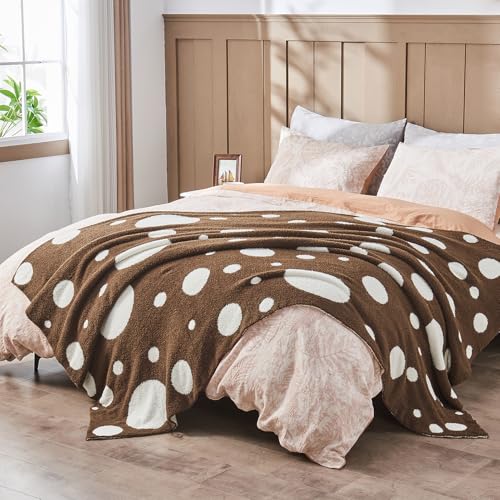 CozeCube Reversible Knitted Throw Blanket, Brown White Polka Dot, 50"x60" - color: D-brown and White, size: 50"x60"