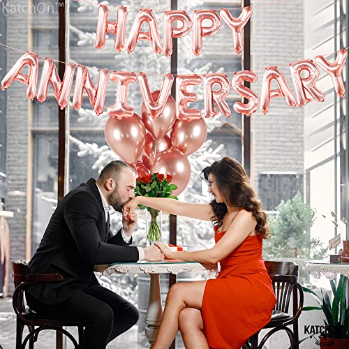 KatchOn Rose Gold Happy Anniversary Balloons Letters 16 Inch - style: Rose Gold