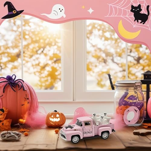 Pink Halloween Ghost Truck Decor with Spooky Cute Ghost Figurines - color: Halloween-pink