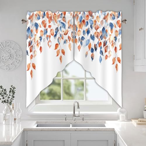Fall Leaves Swag Curtains 1 Pair, Window Treatment 28x36 in - color: Fall Yellow5, size: 28"W x 36"L (Pack of 2)