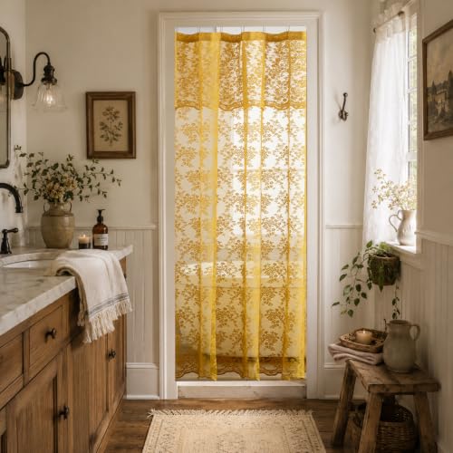 TUDECO Yellow Stall Lace Shower Curtain for Bathroom, 36Wx72L Inch 1 Panel - color: Mustard Yellow, size: 36"W x 72"L (Pack of 1)