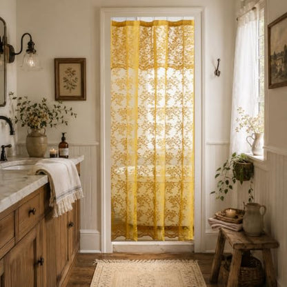 TUDECO Yellow Stall Lace Shower Curtain for Bathroom, 36Wx72L Inch 1 Panel - color: Mustard Yellow, size: 36"W x 72"L (Pack of 1)
