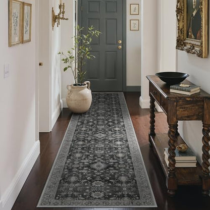 GENIMO 2.5x8 Non Slip Runner Rug, Washable Lightweight Hallway Charcoal - color: Charcoal, size: 2'6" x 8' (Rectangular)