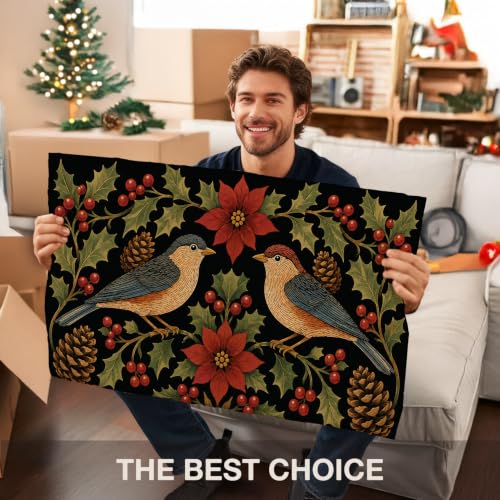 Christmas Bird Floral Faux Coco Coir Doormat Door Mat 17x30 Inch - color: Snow Bird