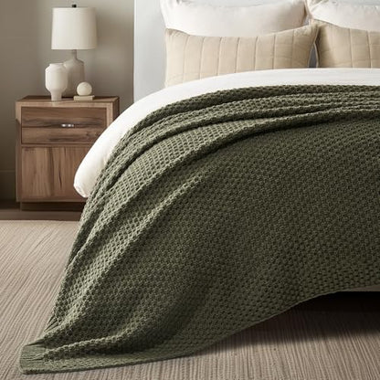EVERGRACEHOME Chunky Chenille Knit Throw Blanket, 108x92, Olive Green - color: Olive Green, size: 108" X 92"