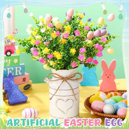 Riceshoot Easter Table Centerpieces Include 3 Easter Egg Floral Picks 5 Eucalyptus Stems Plants with Vase Artificial Easter Egg Flower Arrangement for Easter Spring Party Office Home Decoration