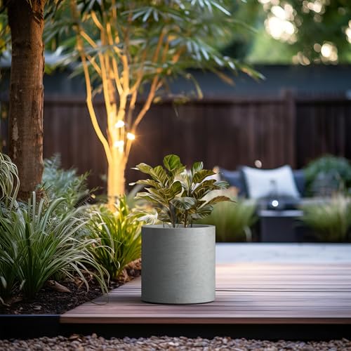 Kante Accent Round Cylinder Pale Gray Concrete Planter 12.6" Tall, Outdoor - color: Natural Concrete, size: 12.6" Dia