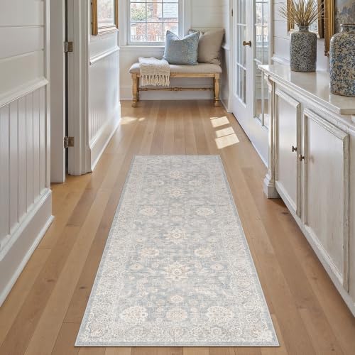 2x6 Blue Cream Neutral Runner Rug - color: Blue, size: 2' x 6' (Runner)