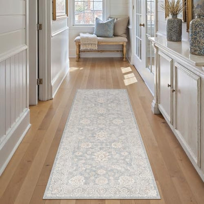 2'6x8 Blue Cream Neutral Runner Rug - color: Blue, size: 2'6" x 8' (Runner)