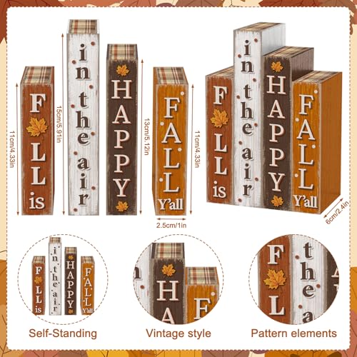 Xuhal 4 Pcs Wooden Fall Decorations Rustic Farmhouse Book Stack for Home - style: Fall