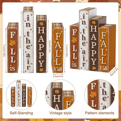 Xuhal 4 Pcs Wooden Fall Decorations Rustic Farmhouse Book Stack for Home - style: Fall