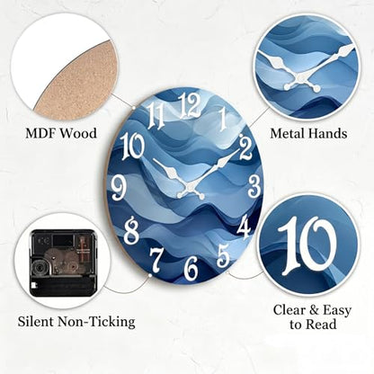 ArtSocket Round Wall Clock Silent Non-Ticking 8", Abstract Ocean Blue - color: Abstract Ocean Blue, size: 8in