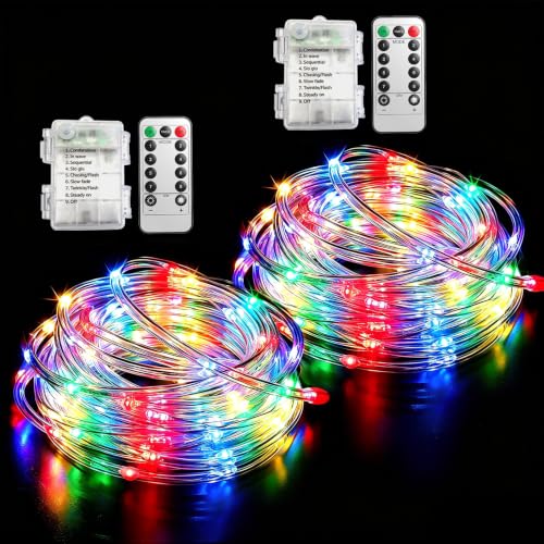 Pooqla Battery String Lights Outdoor, 2 x 100LED Colorful Rope Lights - color: Colorful, size: 100LED×2