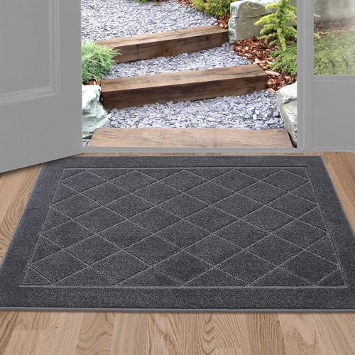 BEQHAUSE Dirt Trapper Door Mat 24" x 36", Doormat Non-Slip, Dark Grey - color: Dark Grey, size: 24" X 36" (Rectangular)