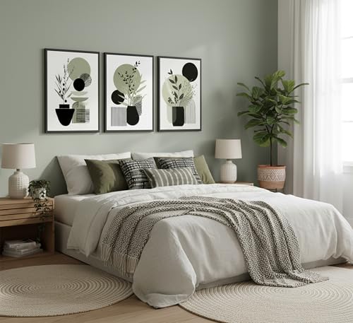 MDHFJEAW 3 Pcs Sage Green Boho Floral Wall Art Unframed Poster 12x16 In - color: Poster, size: 16''L x 12''W