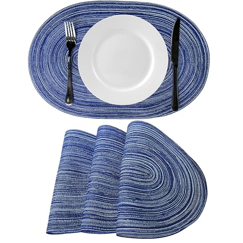 WAZAIGUR Oval Placemats Set of 4, Woven Braided, 18 x 12 Inch, Blue ＆ White - color: Blue and White, size: set of 4