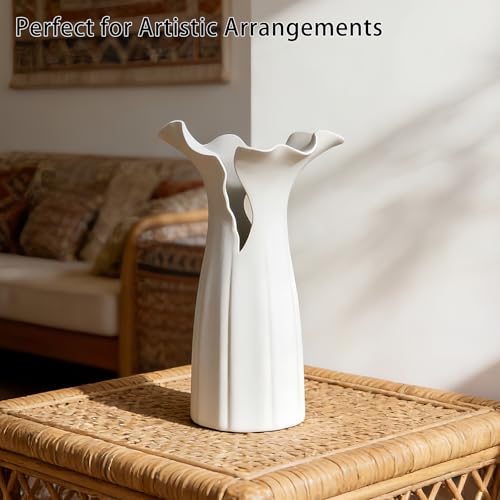 Abstract Irregular Ceramic Vase, White - size: 16" x 12" x 28"