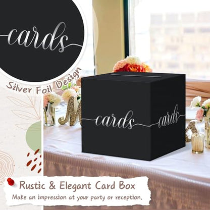 Elegant Black Wedding Card Box, Silver Foil Gift Card Box Holder for Party - color: Black and Silver Foil
